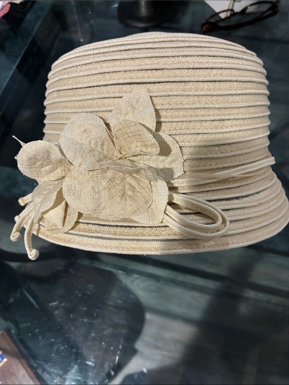 Elegant Cream Floral Straw Cloche Hat